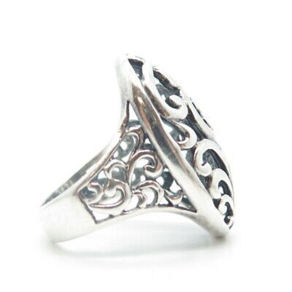 925 Sterling Silver Vintage Floral Swirl Dome Ring Size 8 - Picture 4 of 9